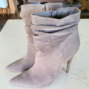 Grey Faux Suede Heeled Boots